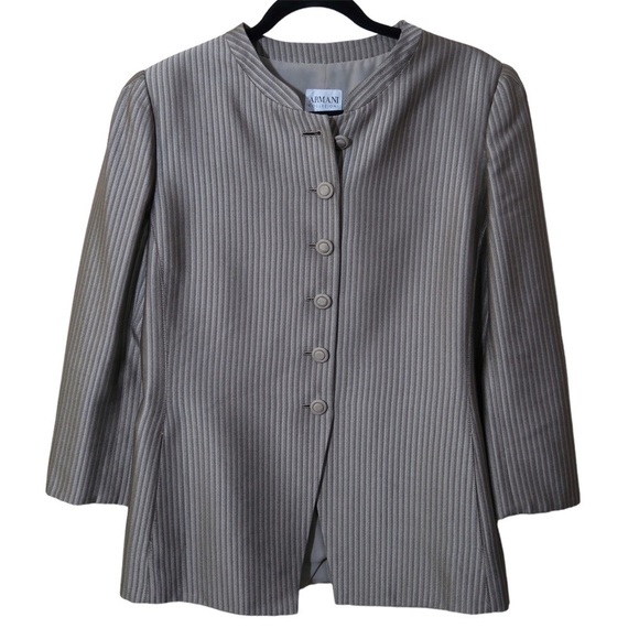 VTG‎ 80s 90s Armani Collezioni Striped Button Up Blazer Structured Career - Picture 1 of 9